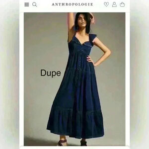 NWT Boutique Sweetheart Flutter-Sleeve Denim Buttondown Dress LP